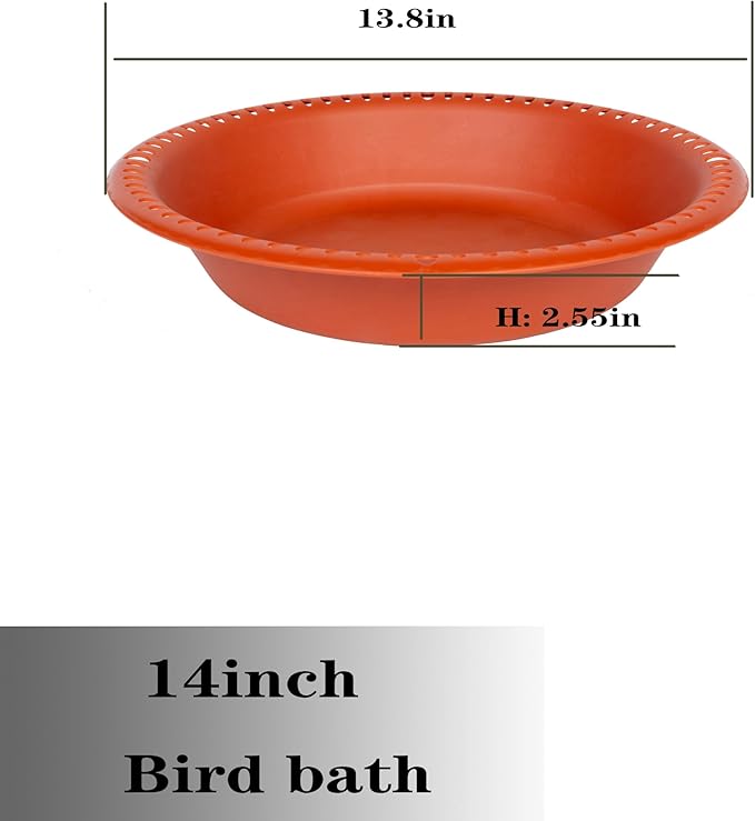 OVZILKI Bird Baths for Outdoors Heavy Duty, 14 inch BirdBath Bowl Only with Rust-Proof Black Chains, Hanging Bird Bath Hanging Bird-Feeder for Garden Backyard Decor (Terracotta 1 Pack)