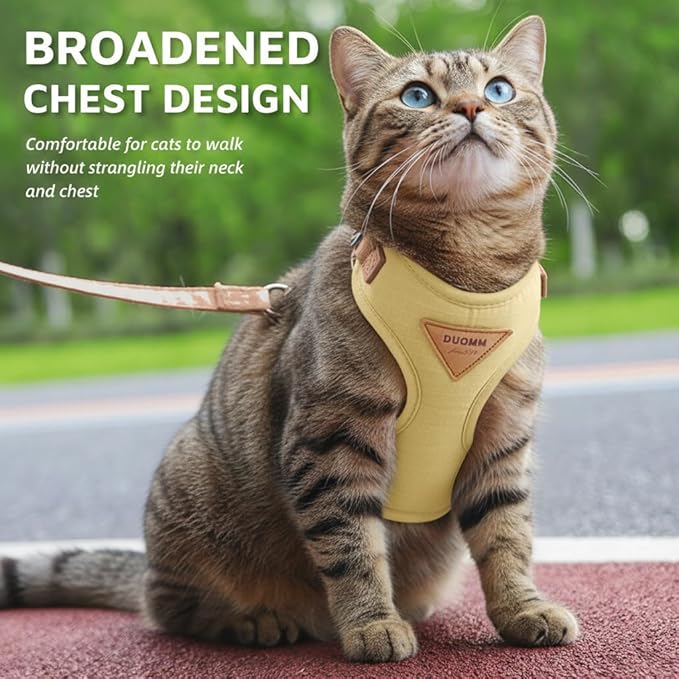 Escape-Proof Cat Harness and Leash Set - Adjustable and Comfortable - Ideal for Walking Cat Outdoors - Fits Small Dogs, Kittens, Medium, and Large Cats (Beige, S)
