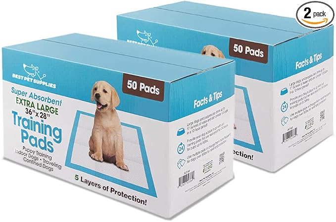 Best Pet Supplies XL (36 x 28 Inches) Puppy Pads 100 Count - Super Absorbent Dog Training Pads, Quick-Dry, Odor Control, Disposable Pee Pads, Leak-Proof Wee Wee Pads for Indoor Dogs – Baby Blue