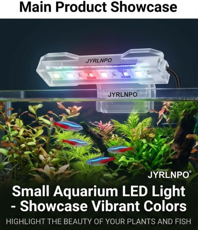 Small Multicolor Aquarium LED Light for Fish Tanks and Bowls | Compact clip-on LED lamp adds multicolor lighting to small aquariums, desktop fish bowls, plant tanks and terrariums
