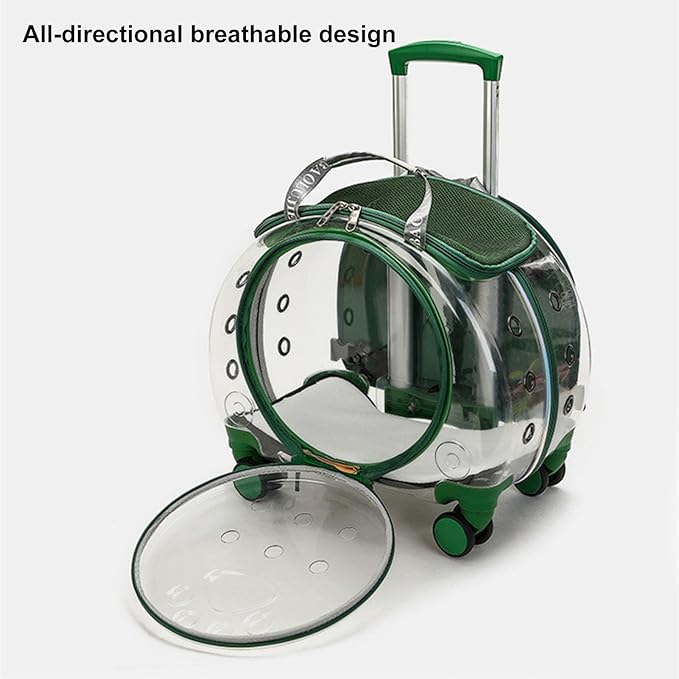 Cat Carrier with Wheels, Transparent Pet Trolley Case, Bubble Cat Carrier Backpack for Small Dogs and Cats, Portable Travel Pet Carrier with Clear Ventilation Holes, for Hiking and Travel Orange
