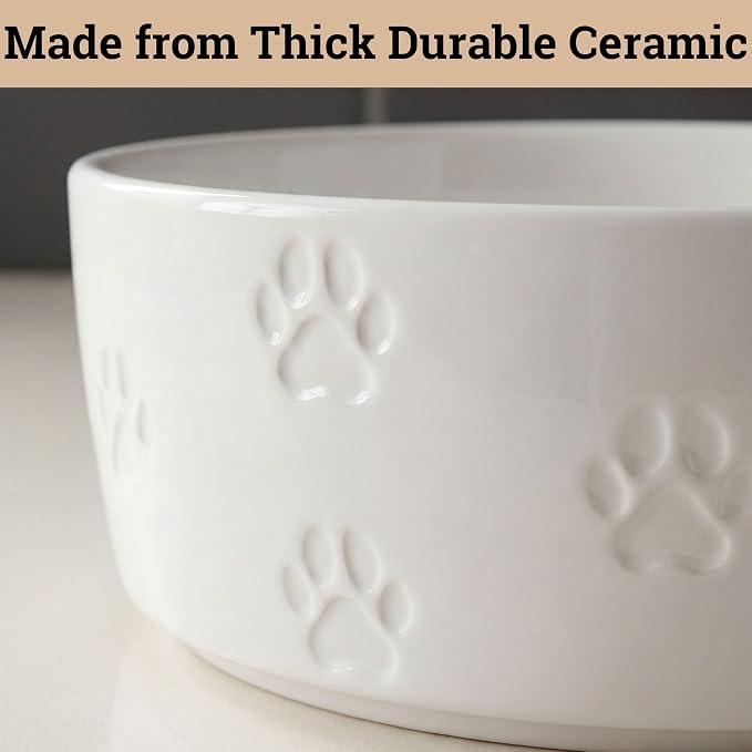 Ceramic Dog Bowl Set of 2 with Anti-Skid Base - 7.5" Wide x 3" Tall Ceramic Dog Bowls for Large Dogs - 6 Cup Capacity Food and Water Bowls for Dogs - Rubber Bottom Pet Bowl Set of 2 for Large Pets