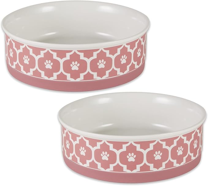 Bone Dry Lattice Collection Pet Bowl & Canister, Large Set, 7.5x2.4 inches, Rose, 2 Piece