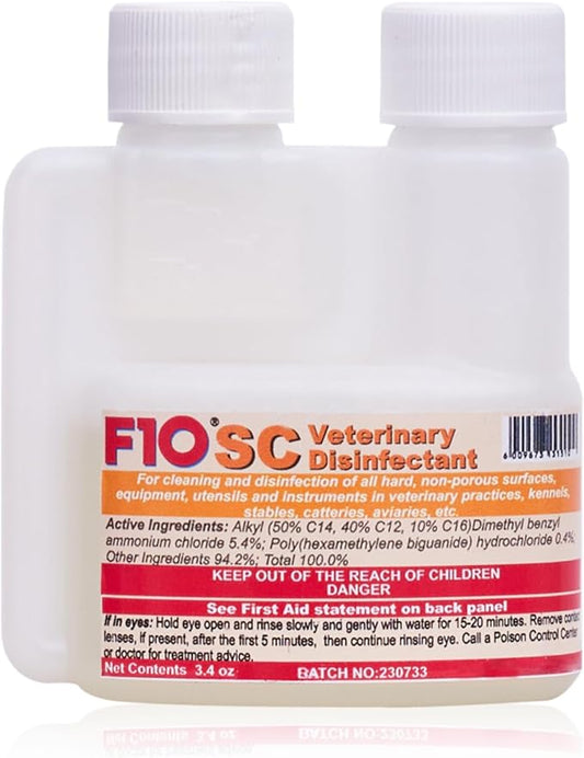 F10 SC Concentrated Veterinary Disinfectant for Kennels, Litter Box, Cage, Terrariums, Habitats, Vet Practices - 100 ml (3.4oz)
