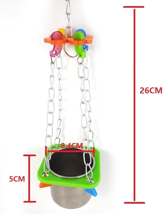 Pet Bird Food Feeding and Drinking Hanging Cup Stainless Steel Coop Hanger Cup and Cup Holder for Parrot Cage Budgie (Big)