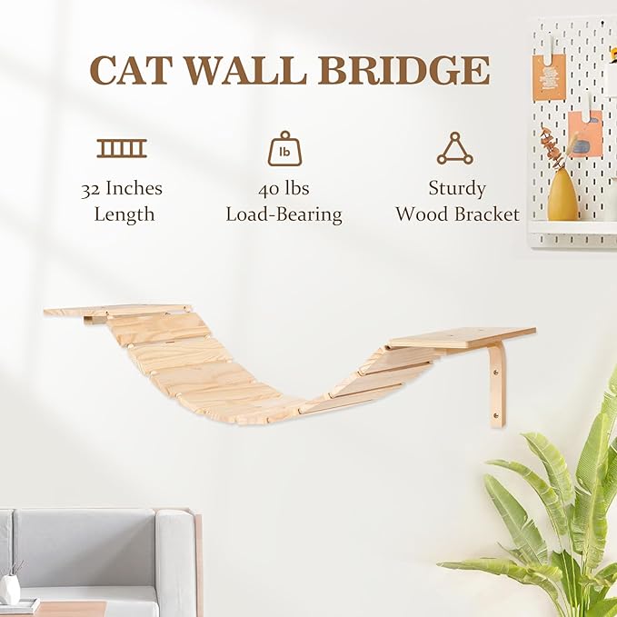 TAKEKIT Cat Wall Shelves and Perches, Wall Mounted Cat Furniture with Hammock, Bridge, Tree, Steps and Scratching Posts, Wooden Climbing System for Indoor Large Cats and Kittens