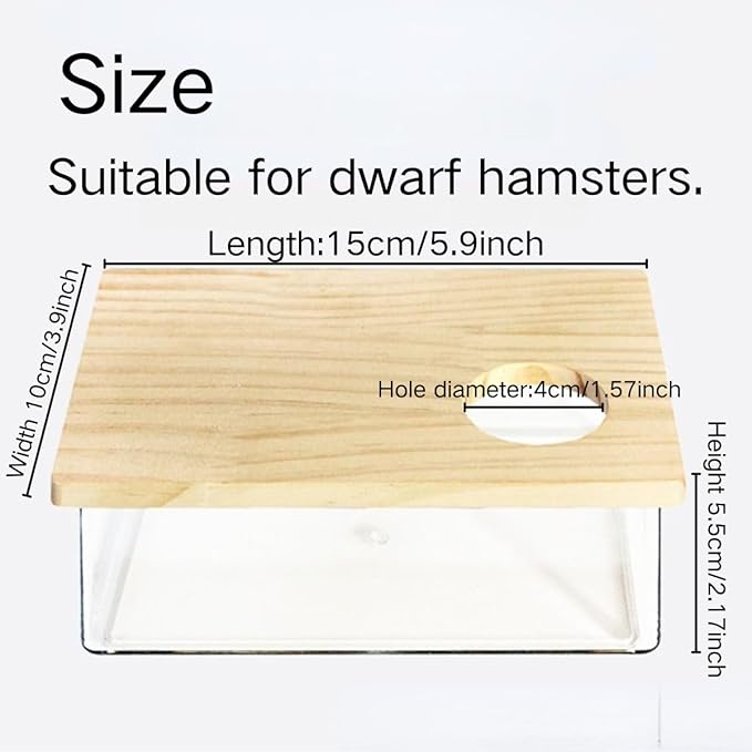 Hamster Sand Bath Box Container, Mini Pet Sandbox Lid Design Take Bath Wooden Sandbox Dust Bath, Transparent Bathroom & Digging Box Acrylic Hamster Litter Box Small Animal Accessories (A)