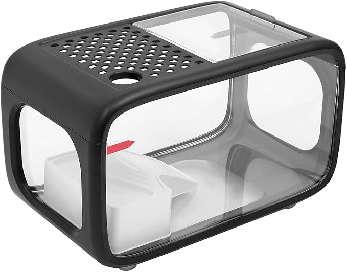 Desktop Fish Tank, 3.2Gal Small Betta Fish & Turtle Tanks, Aquarium Bowl with Detachable Basking Platform, Multi-Functional Areas Aquascape Tanks for Fish Terrapin Frog Shrimp Crab (Black)