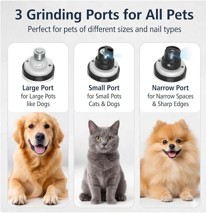 YFL Dog Nail Grinder, Ultra Quiet 3-Speeds Pet Nail Trimmer with LED Lights, Low Vibration Electric Nail Clippers for Dogs & Cats, Painless Paws Grooming & Smoothing for Small Medium Large Pets