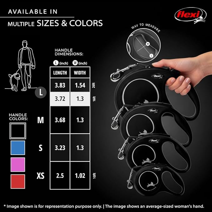 FLEXI New Classic Tape Retractable Dog Leash for Large Dogs Upto 110 lbs. – 16 ft., Black | Tangle Free Pet Walking Leash with One-Handed Brake, Pause, Lock|German Quality Product