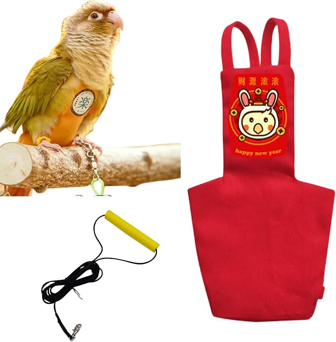 MANON ROSA Bird Diapers Leash Set Washable Reusable Handmade Flight Suit Waterproof Inner Layer - Protective Parrot Nappy Clothes Parakeets Macaws Budgies Canaries (Red5,Rainbow Lorikeet)