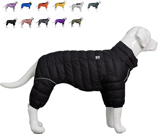Lovelonglong Dog Coat - Warm Jacket, 4 Legs Covered Waterproof Windproof Reflective Dog Vest, Zippered Adjustable Outdoor Snow Jacket for Small to XXXL Dogs - Black