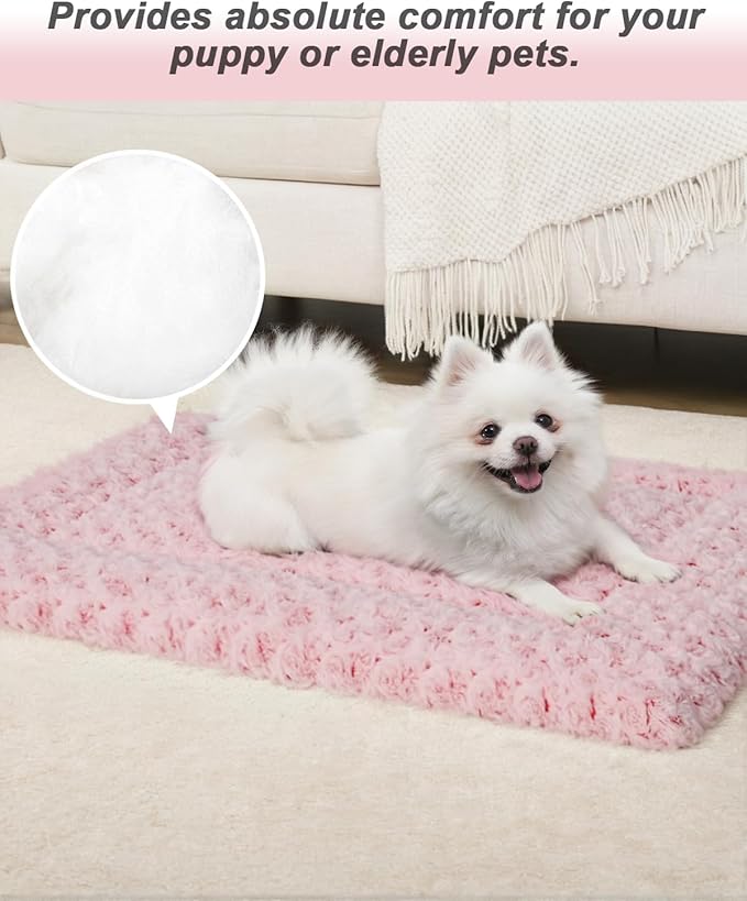 Washable Dog Bed Mat Crate Pad Soft Fluffy Pet Kennel Beds Dog Sleeping Mattress for Large Jumbo Medium Small Dogs, 42 x 28 Inch, Pink