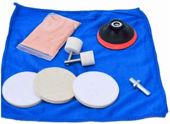 9Pcs/Set Glass Kit Multifunctional Deep Scratch Remover Car Polish Pad Cerium Oxide Polishing Powder Felt Polishing Wheel Set for Windscreen and Glass Repair