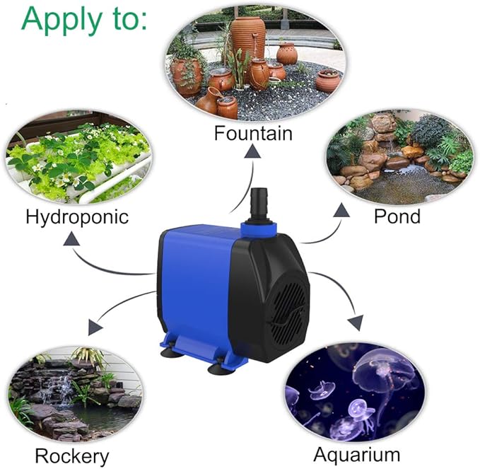 Knifel Submersible Pump 1056GPH (4000L/H 85W) Ultra Quiet with Over Heating Protection 9.8ft Power Cord for Fountains, Hydroponics, Ponds, Aquariums & More…