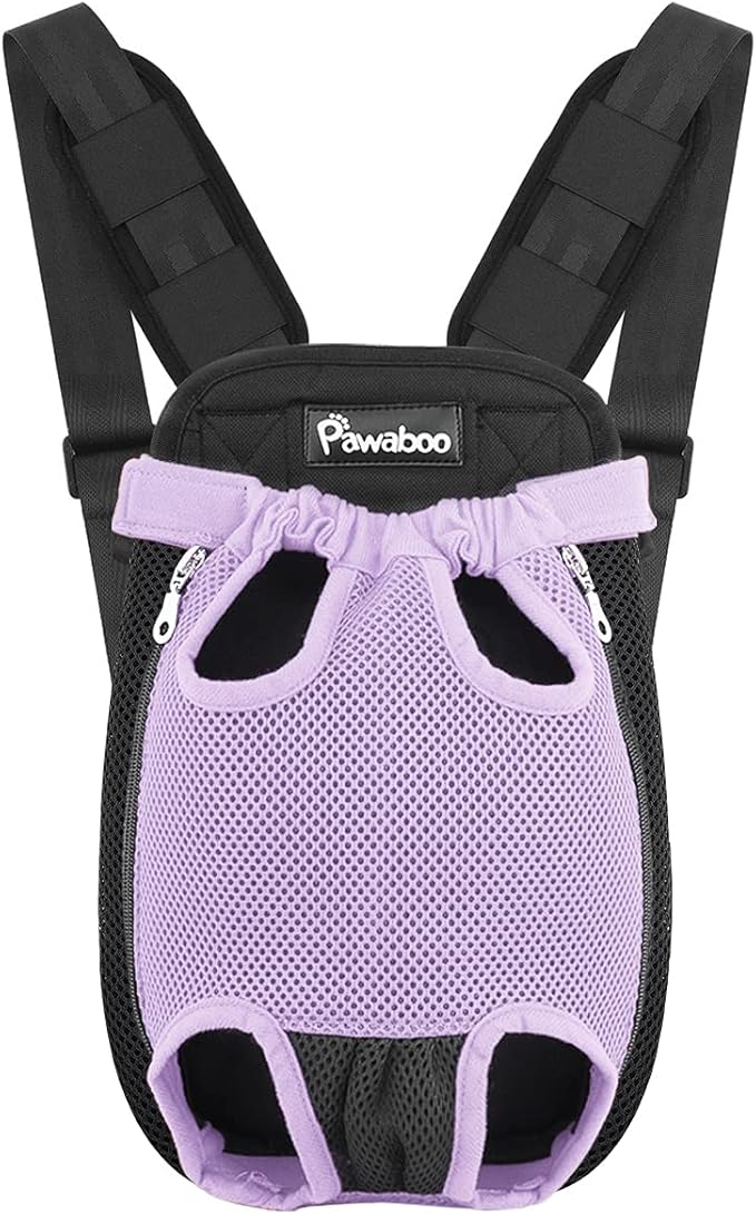 Pawaboo Pet Carrier Backpack, Adjustable Pet Front Cat Dog Carrier Backpack Travel Bag, Legs Out, Easy-Fit for Traveling Hiking Camping for Small Medium Dogs 5-8lbs, Medium Size, Purple