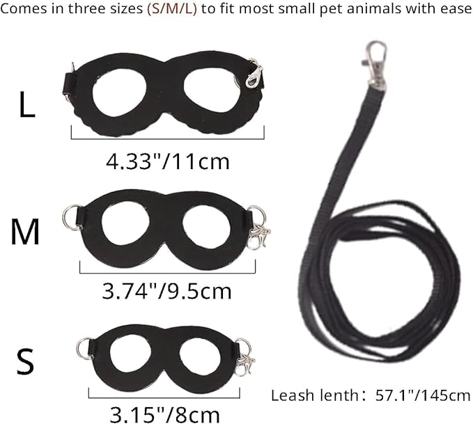 MANON ROSA Sugar Glider Harness & Leash Set - Escape-Proof 3-Piece Adjustable Vest for Squirrels Rats Mice Mouse & Small Animals - Hamster Gerbil Walking Gear, Pet Toy Accessories, Black