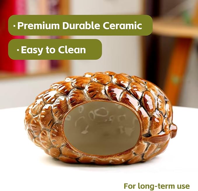 Ceramic Hamster Bed Cute Cooling Hideout for Small Pet Multi-Size Habitat Decor Cage Accessories for Gerbil Axolotl (Yellow-Corn)