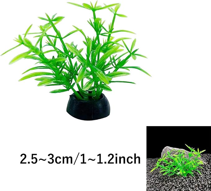 Aquarium Plant Fish Tank Decoration 20 Pieces Small/1" Tall Plastic Artificial Plant Goldfish Hidden Mini Grass Set (Green-A)