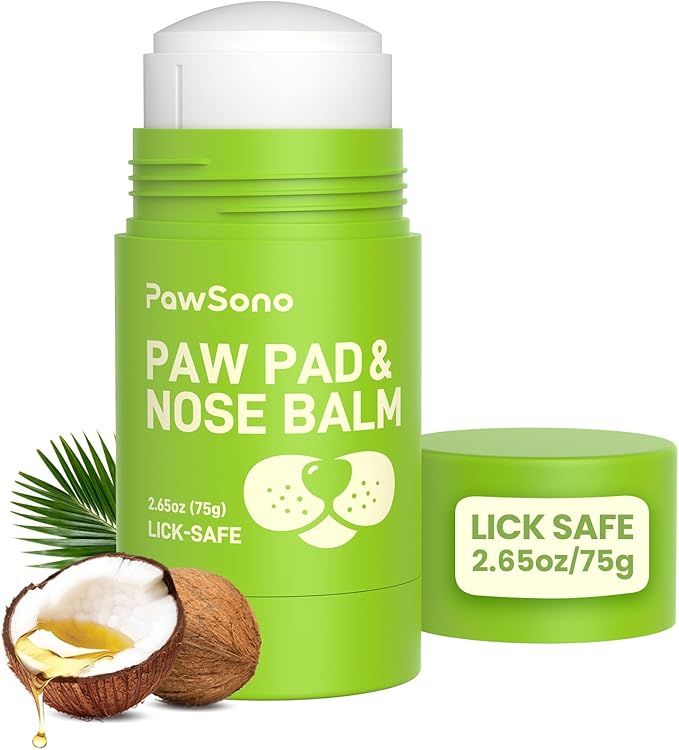 PawSono Lick-Safe Dog Paw & Nose Balm with Coconut Oil | All-Natural Moisturizer & Soother for Dry, Cracked Pads & Snout | Heat & Cold Pavement Protection Wax | Horse Hoof, Joint Care (L (2.6 oz))