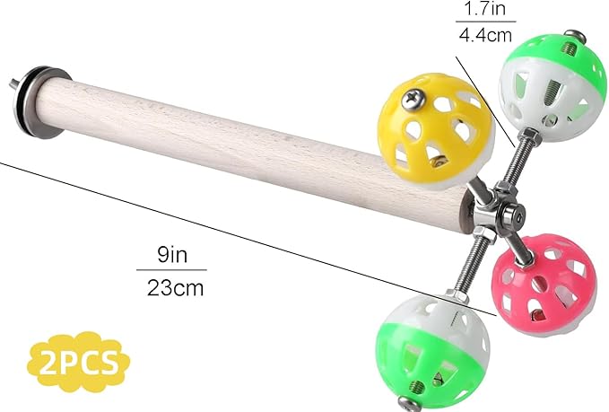 Teniinet Stand Perch Toy with Rotating Balls for Birds, Parakeets, Budgies, Cockatiels, Parrots, Budgerigars, Conures, Parrotlets, Ringnecks, Lovebirds (2Pcs)