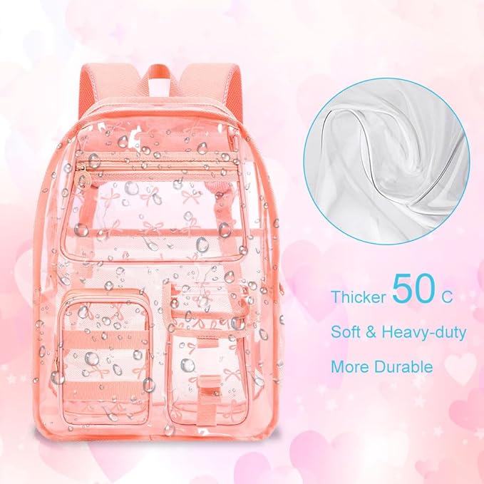 CCJPX 3Pcs Clear Backpack for Girls, School Transparent Bookbag, Heavy Duty See Through Backpacks for Teens Elementary