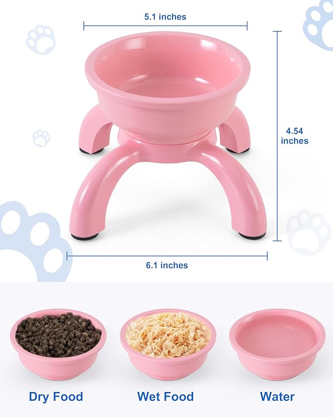 Raised Cat Bowls for Indoor Cats - Whisker Friendly Cat Food Bowl, 5.1" Wide Melamine Stand Elevated Cats Feeding Bowl, Detachable Raise Kittens Bowls, Non-Toxic, Dishwasher Safe