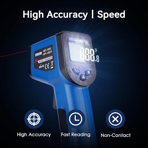 Digital Laser Thermometer for Griddle,Infrared Temperature Gun for Cooking | Larger Font Clear LCD Backlit, -58℉~1022℉ IR Thermometer for Blackstone Pizza Oven Deep Frying, Hard Carrying Case, Blue