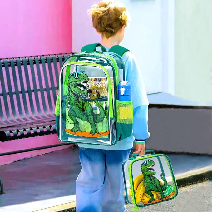 Clear Backpack for Girls and Boys, Kids Transparent Bookbag, 3PCS Cute See Through School Bag for Elementary Prechool