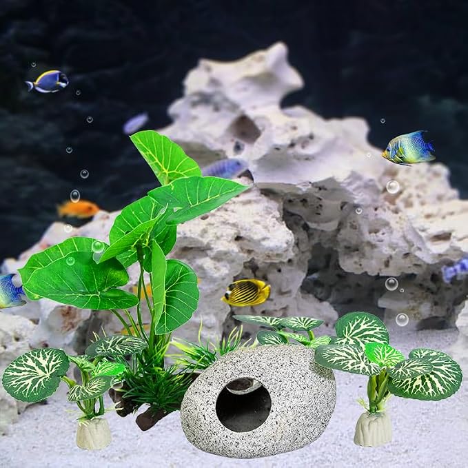 Aquarium Plants Fish Tank Decorations 6.6 inch Plastic Artificial Plant Goldfish Stone Cave Betta Fish Hides/Rest