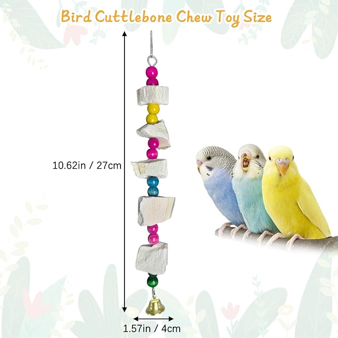 Hamiledyi 2 Pack Bird Toys with Five Cuttlebone - Natural Calcium Chew Toy for Beak Grinding, Hanging Wooden Cage Accessories for Parakeets, Budgies, Cockatiels, Lovebirds(Style A)