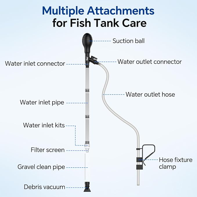 hygger Aquarium Gravel Vacuum Siphon, Adjustable Flow Manual Fish Tank Water Changer for Sand Cleaner with 6.5 Ft Hose, Suction Ball, Aquarium Gravel Cleaner Adjustable Length (Up to 115 Gal Tank)