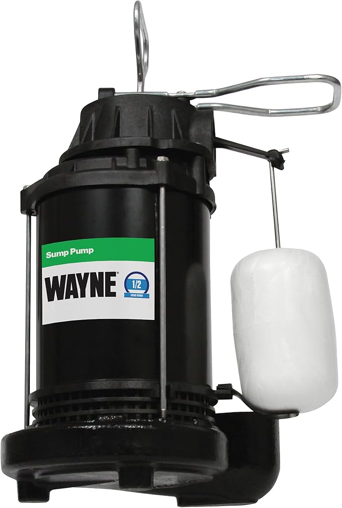 WAYNE CDU800 1/2 HP Submersible Sump Pump – Cast Iron & Stainless Steel, Vertical Float Switch, 5,100 GPH, 3-Year Warranty