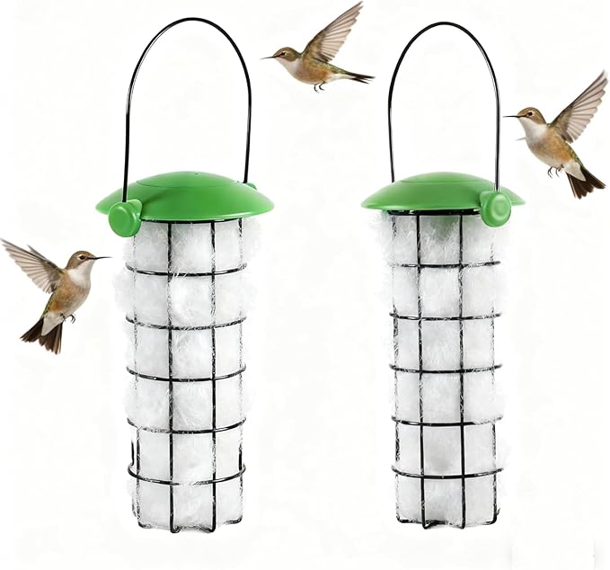 CEDAR ALPHA 2pc Handmade Fiber Bird Nesting, Bird House Material,Birds Nests Material Holder, Fatball Feeder, Nesting Fiber in Metal Cage, Refillable,Design for Bird Lovers, Home Garden Yard