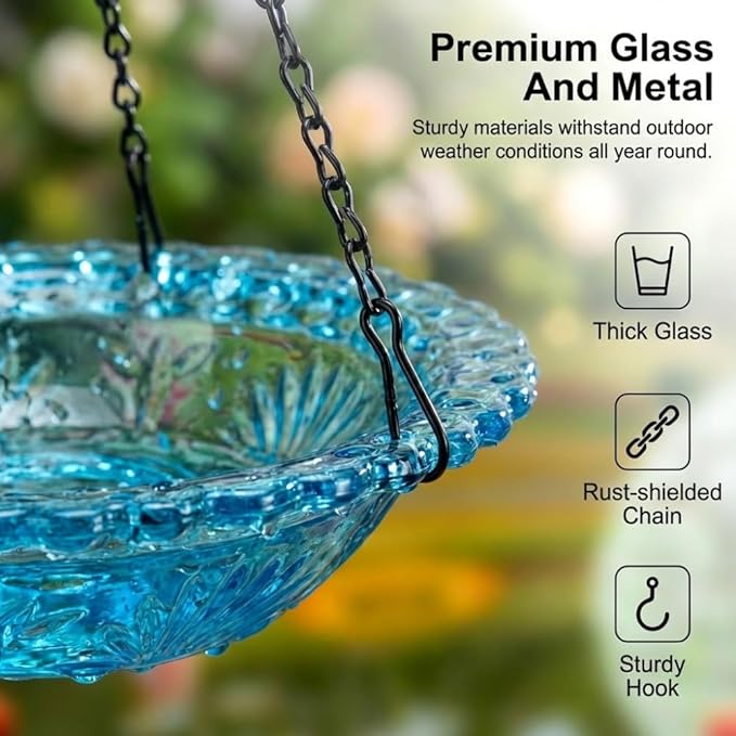 Solar Cascade Hanging Bird Bath Fountain, New Hanging Bird Bath with Flowing Water, Bird Bath Fountain Decorative Garden Yard Patio for Outdoor (Blue)