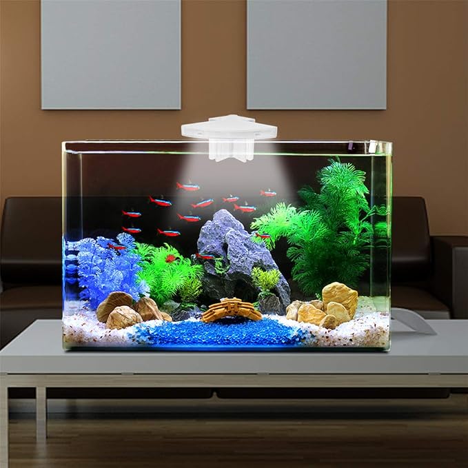 Aquarium LED Clip-On Light, White | Fan Shape, 600lm Ultra Bright, 5W, 110V 50-60HZ，12 LED, 5730 lamp Bead，Power Saving，Independent Switch Controller，ABS