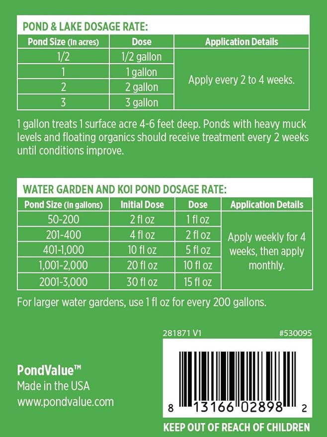 PondValue Ultimate Pond Bacteria, Outdoor Pond & Lake Natural Beneficial Bacteria Treatment, Aquatic Odor Reducer & Sludge Digester, Fish, Plant, & Livestock Safe, Easy Dosing Liquid, 1 Gallon Bottle