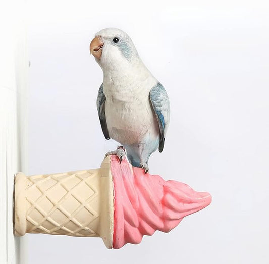 Bird Toy, Bird Cage Chewing Toys, Parrot Perch Stand, Ice Cream Shape Totoro Squirrel Hamster Calcium Teeth Mouth Molar Grinding Stone Parrot Beak Stone Stand Platform (Small)