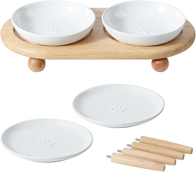 Havniva Elevated Cat Bowls, Ceramic Cat Food Bowl Whisker Friendly Cat Dishes, Kitten Food & Water Bowl with Two Heights Stand, Anti-Slip Raised Cat Food Plates