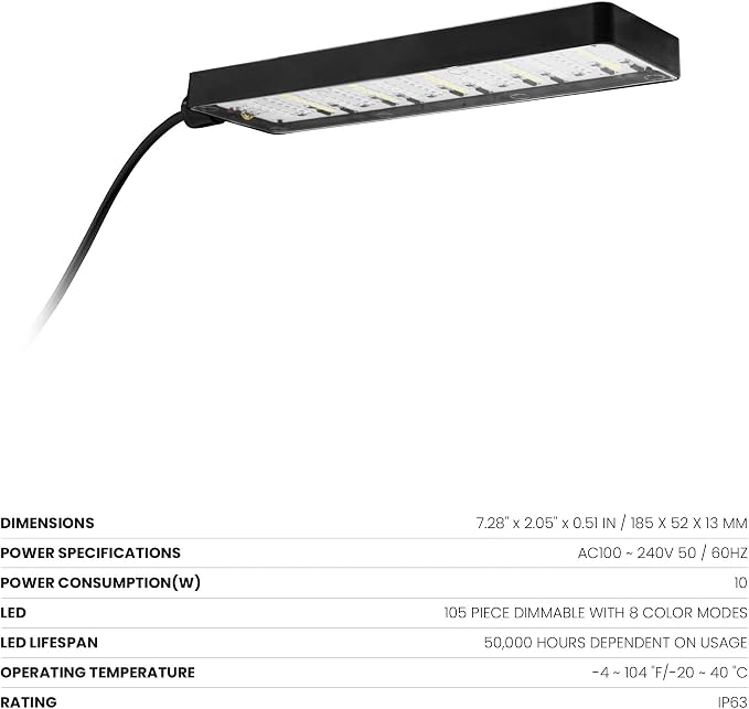 Ultum Nature Systems Refugium Light - Small Customizable Water-Resistant Aquarium LED Lamp w/Inline Timer, Full Spectrum Grow for Chaeto Macro Algae Saltwater Reef Tanks - Magnetized