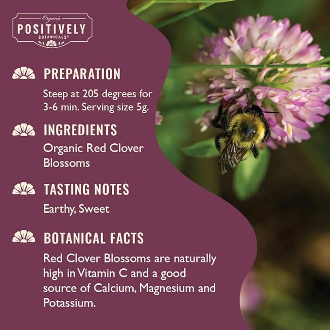 Organic Positively Botanicals Company, Red Clover Blossoms, Herbal Tea Loose Leaf Botanical, 16 Ounce