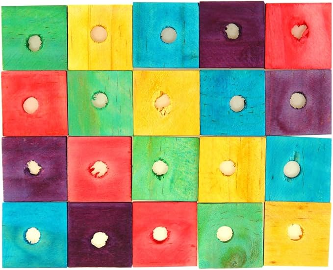 20PCS Colorful Wooden Chew Toys for Small Birds,Mini Wooden Blocks for Parrots, DIY Playtime Chewing Charms,Safe Bite Toys for Large Birds & Parakeets