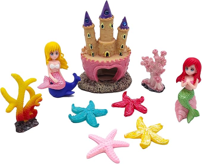 Aquarium Castle Decor with Artificial Starfish & Coral | Resin Pink Fish Tank Accessories for Aquascape Enthusiasts, Sand Table DIY