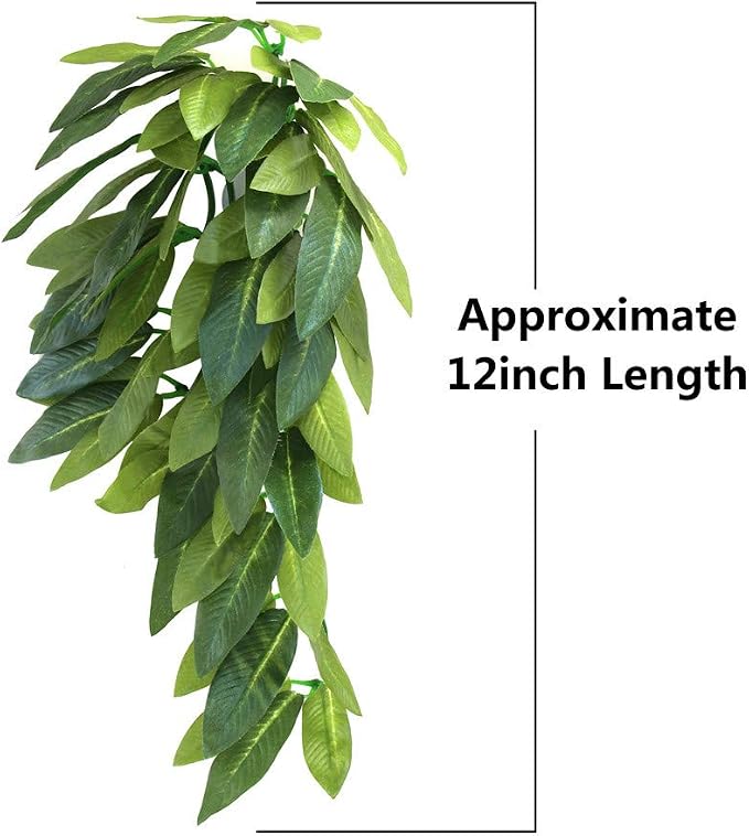 SLSON Reptile Plants Hanging Silk Terrarium Plant with Suction Cup for Bearded Dragons,Lizards,Geckos,Snake Pets and Hermit Crab Tank Habitat Decorations,Small Size,12 inches Green