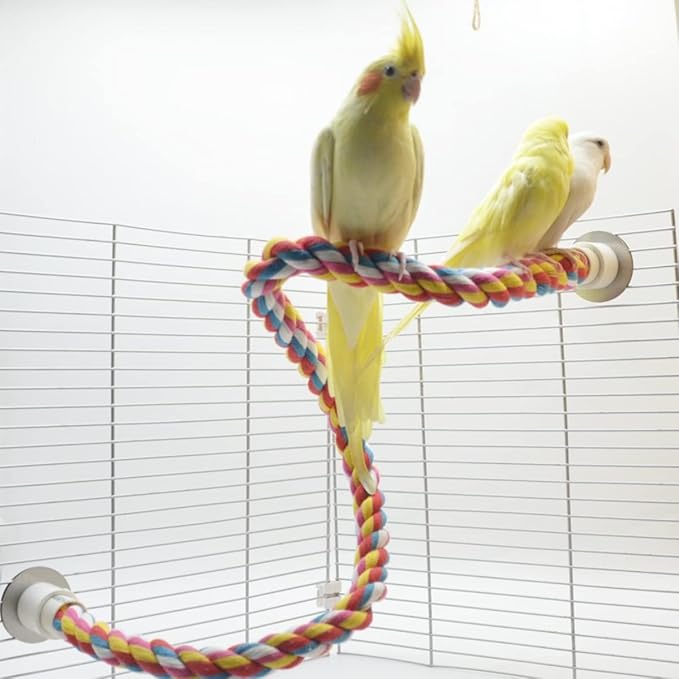 Bird Rope Perches, Colorful Cotton Parrot Toys Comfy Perch for Rope Bungee Bird Toy for Parakeets, Cockatiels, Conures, Lovebirds, Budgie (Small)