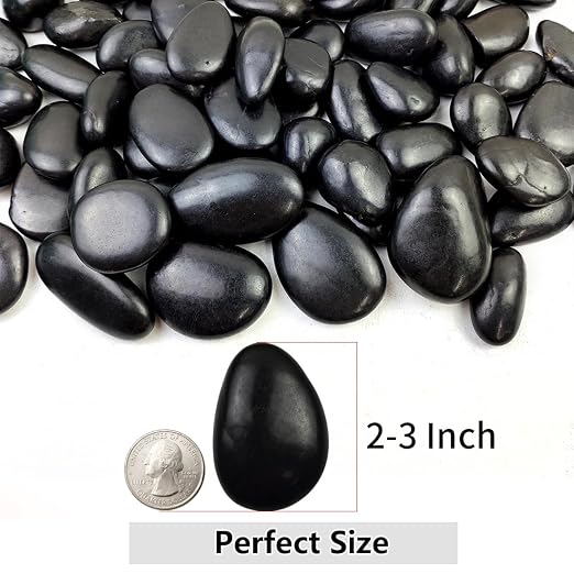 5lbs Black Pebbles for Plants, 2-3 Inch River Rocks for Landscaping | Large High Polished Natural Decorative Stones Vase Filler Fish Tank Aquariums Landscaping Garden Outdoor and Indoor DIY