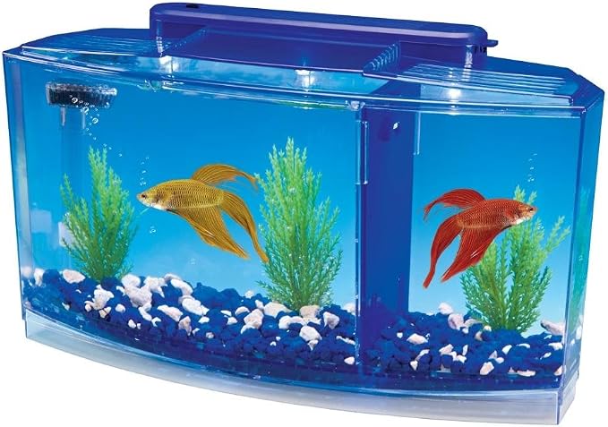 Penn-Plax Deluxe Triple Betta Bow Aquarium Tank - Includes Under Gravel Filter & Plastic Plants - 0.7 Gallon