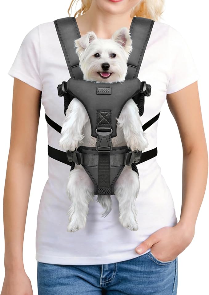 YUDODO Front Pet Carrier Backpack for Small Dogs and Cats, Secure and Breathable Mesh Travel Dog Carrier with Safety Belt, Ergonomic Support, Adjustable for Walking, Hiking (Black-Pro M)