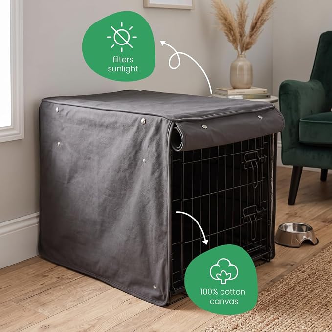 Molly Mutt I'm a Realist Dog Crate Cover, 100% Cotton Canvas Cover with 2 Roll-Up Panels, Ideal for Dog or Cat Crate, Durable, Washable, and Free of Harmful Chemicals, 36" x 24" x 27"