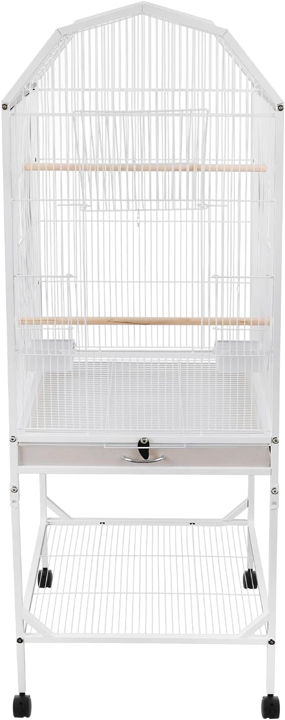 53.5 Inch Iron Bird Cage, Large Parakeet Cages with Play Open Top and Rolling Stand, Bird House with Detachable Stand and Pull-Out Tray for Cockatiels, Parrots, Lovebirds, Canaries (White, Style B)